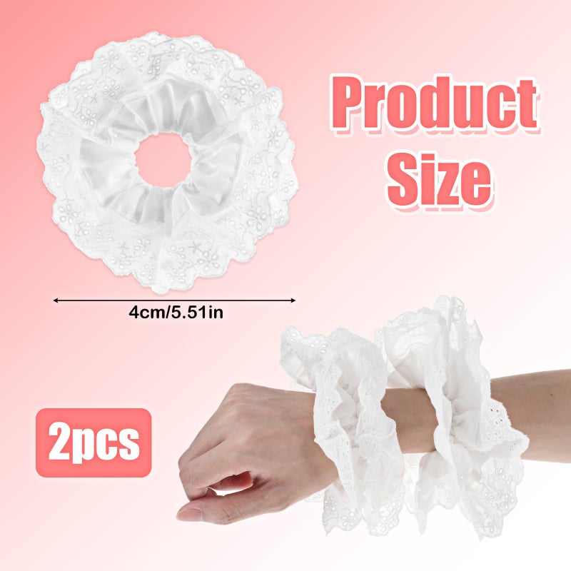 Tyqour 2Pcs White Oversized Scrunchies for Women - Double Layer Jumbo Large Lace No Damage Hair Ties - Elastic Ponytail Holders Accessories for Curly Hair - Image 3